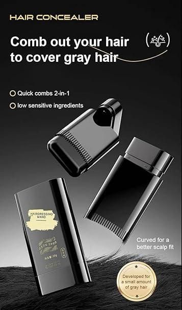 Hair Colour Comb Stick, Waterproof and Sweat-Proof Grey Hair Coverage for Men & Women, Easy Application, 20g, Black (Black, 20 g (Pack of 1)