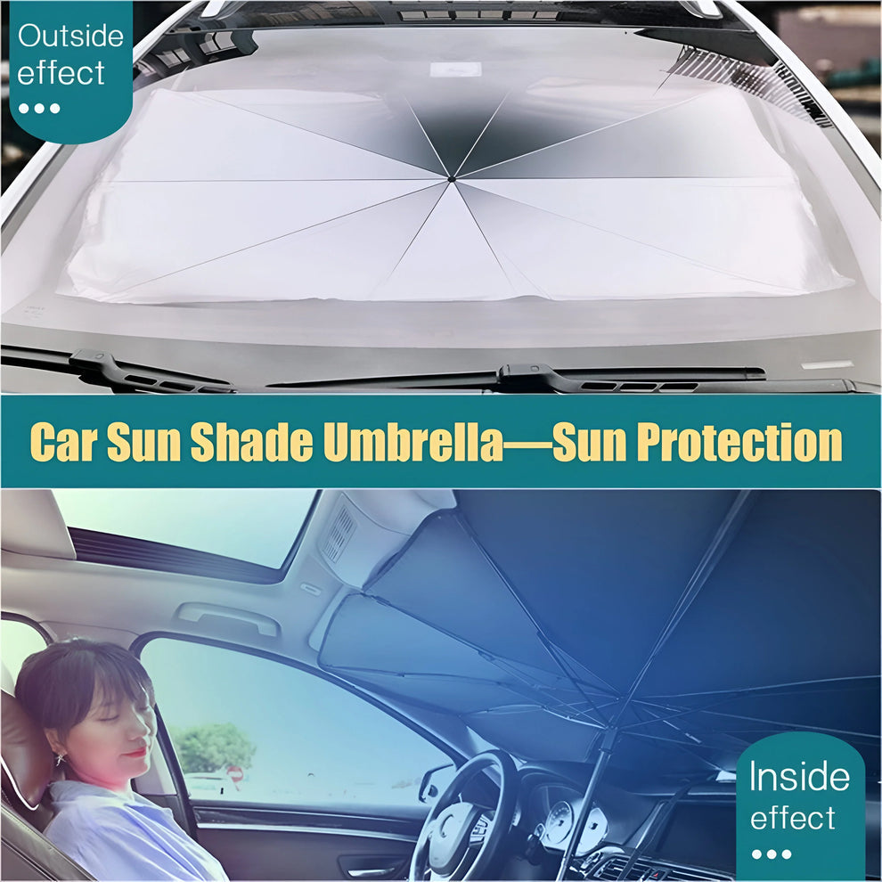 Windshield Sun Shade Umbrella - [Dot-Patterned Silver Reflective Shield] | Anti-Crease, Blocks Heat & UV | Fiberglass Umbrella Ribs |