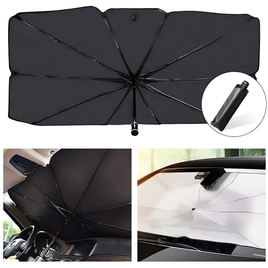 Windshield Sun Shade Umbrella - [Dot-Patterned Silver Reflective Shield] | Anti-Crease, Blocks Heat & UV | Fiberglass Umbrella Ribs |