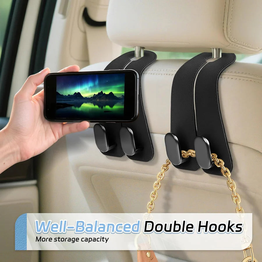 🎉 BUY 1 GET 1 FREE 🎁 | 🚗 Premium Vegan Leather Car Seat Headrest Hooks | 💵 Cash on Delivery
