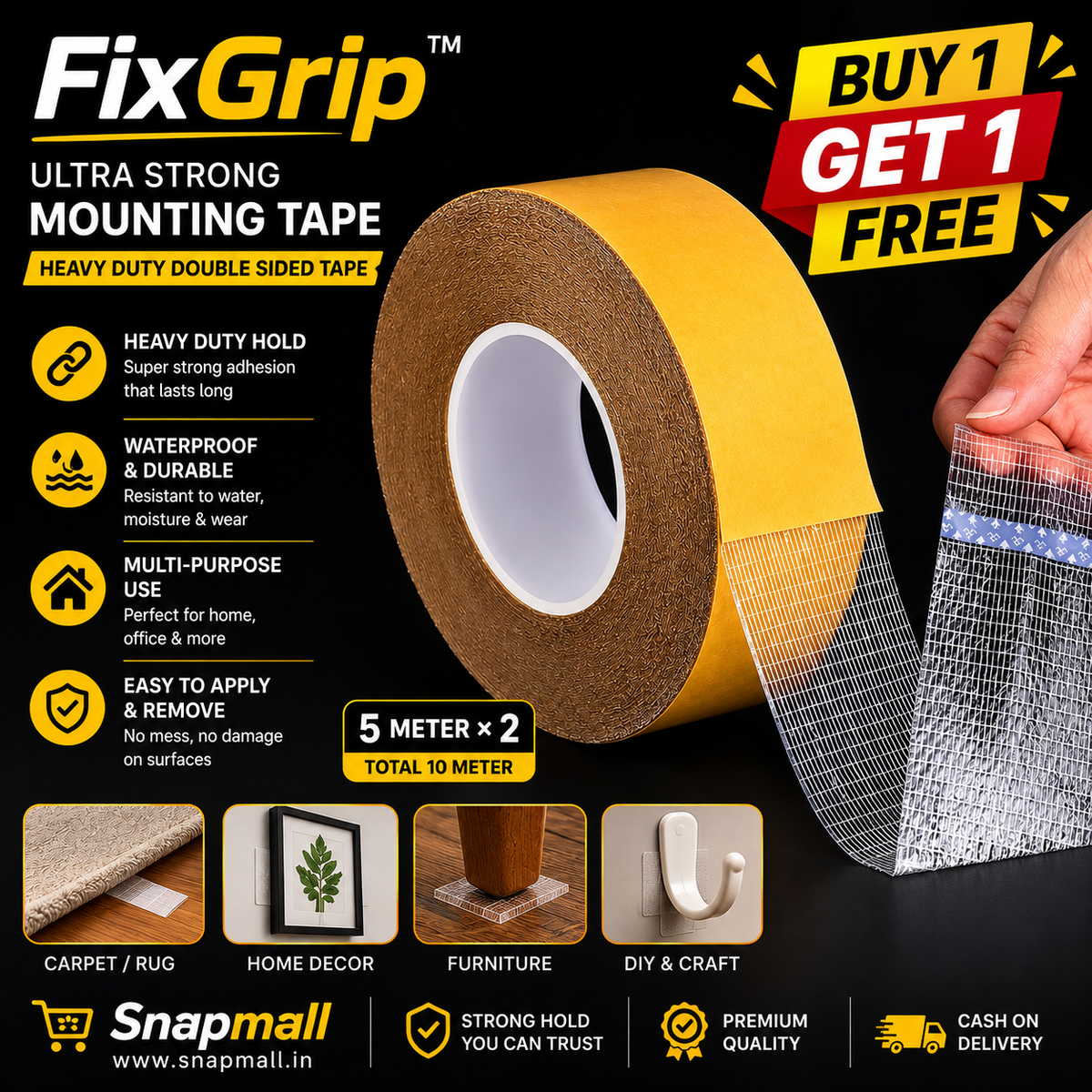 FixGrip™ — BUY 1 GET 1 FREE | Ultra Strong Double-Sided Mounting Tape