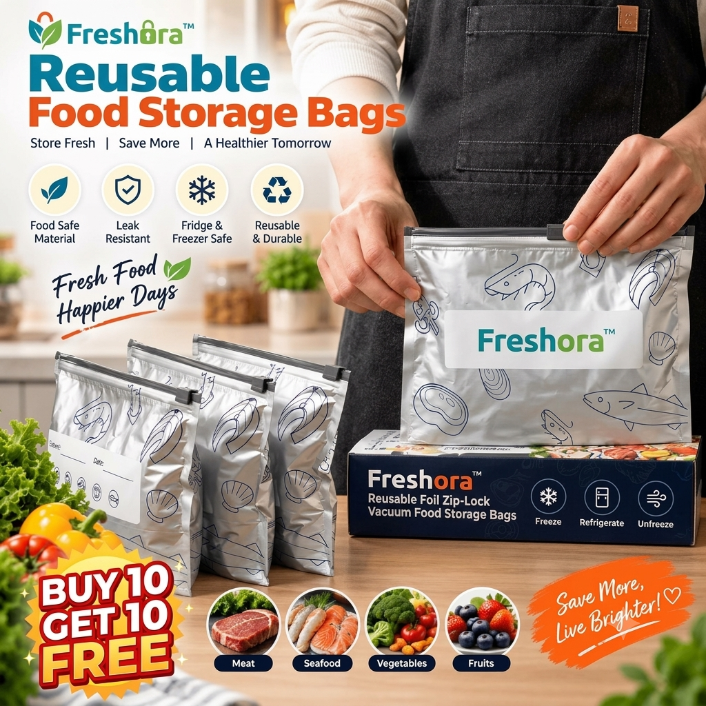 Freshora™ Reusable Foil Zip-Lock Vacuum Food Storage Bags – BUY 10 GET 10 FREE