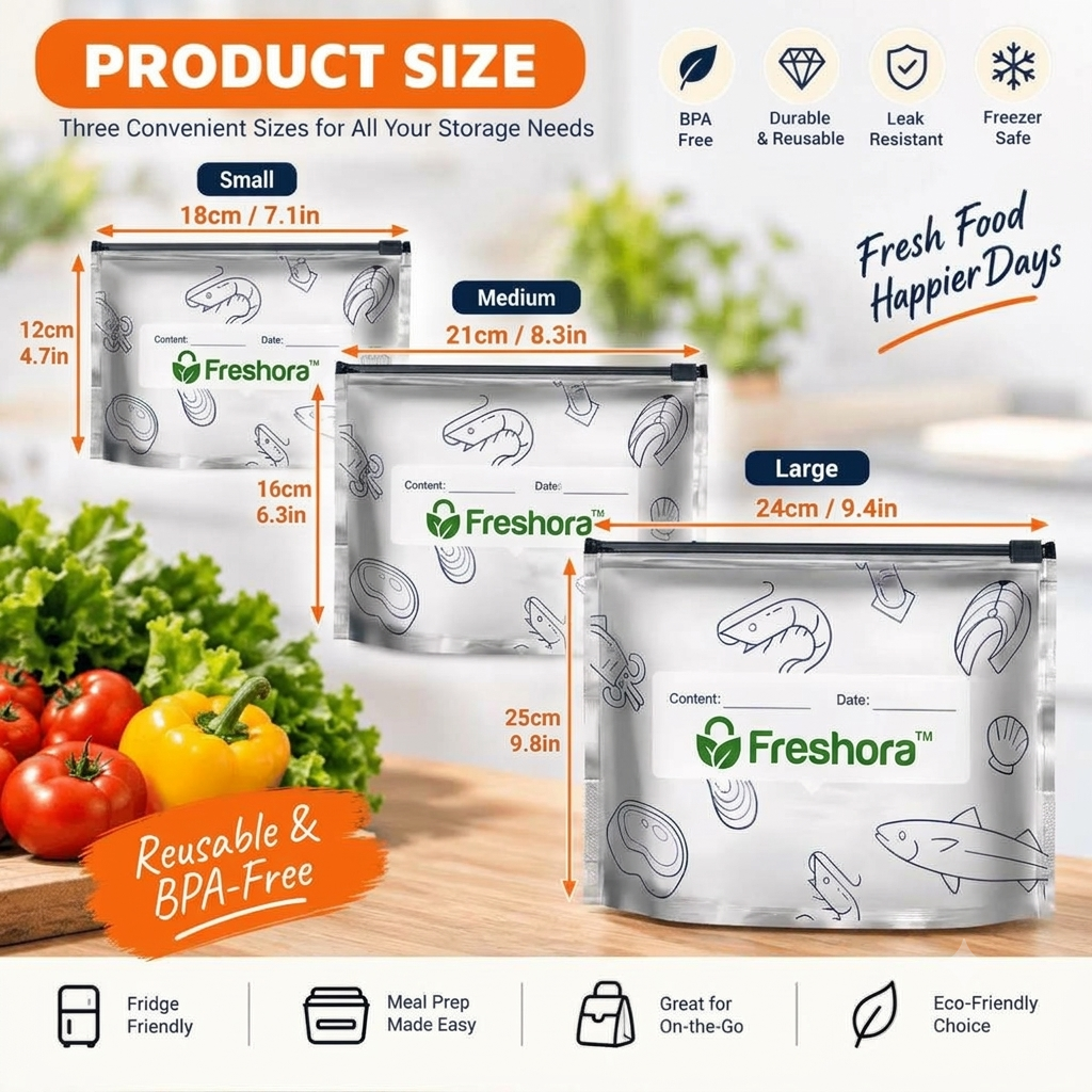 Freshora™ Reusable Foil Zip-Lock Vacuum Food Storage Bags – BUY 10 GET 10 FREE